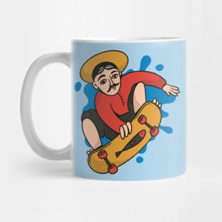 Funny Skateboarding Fisherman Parody of Niko Pirosmani Mug